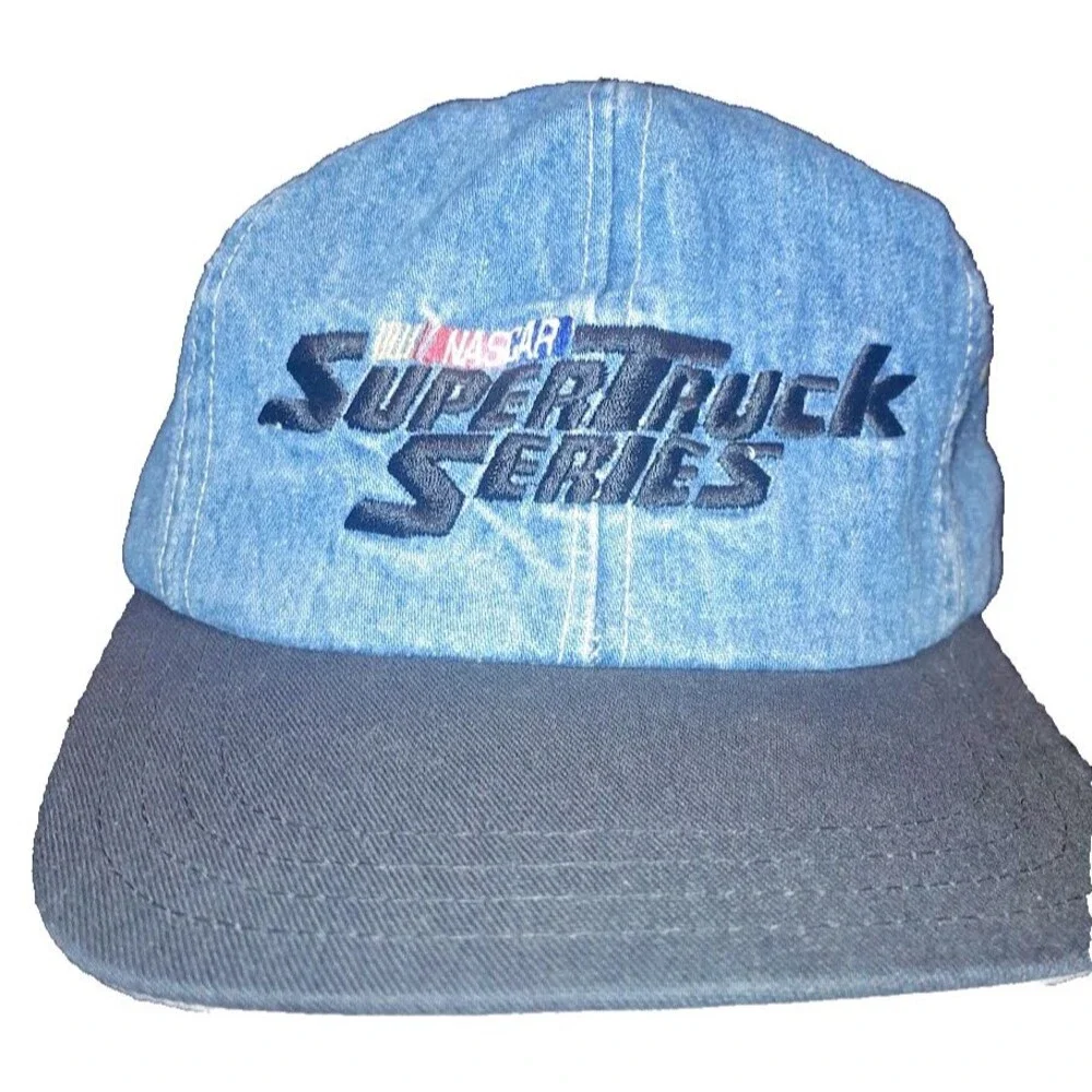 Vintage Nascar Super Truck Series Baseball cap denim snap back made in USA